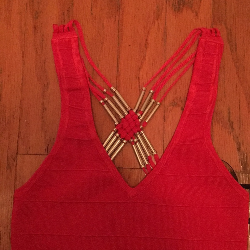 bebe Red Ribbed Tank Top - Picture 6 of 8